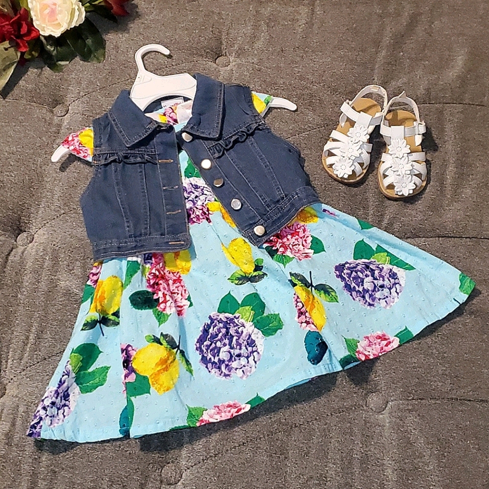 Nannette Kids floral Dress and jean Vest